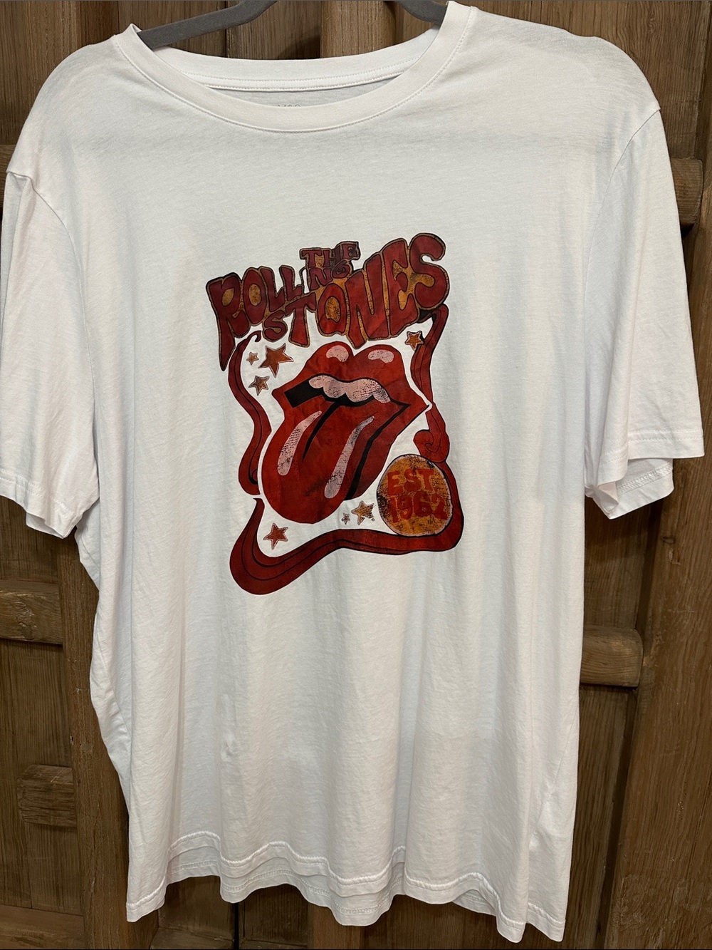 the Rolling Stones White Short Sleeve Tee with Red Tongue Graphic